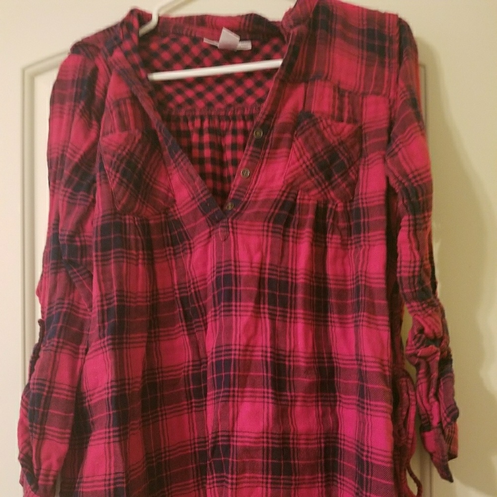 Motherhood maternity plaid blouse with tie in back